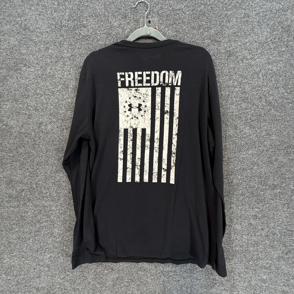 Under Armour Shirt Mens Large Black Freedom Flag Long Sleeve HeatGear Tshirt